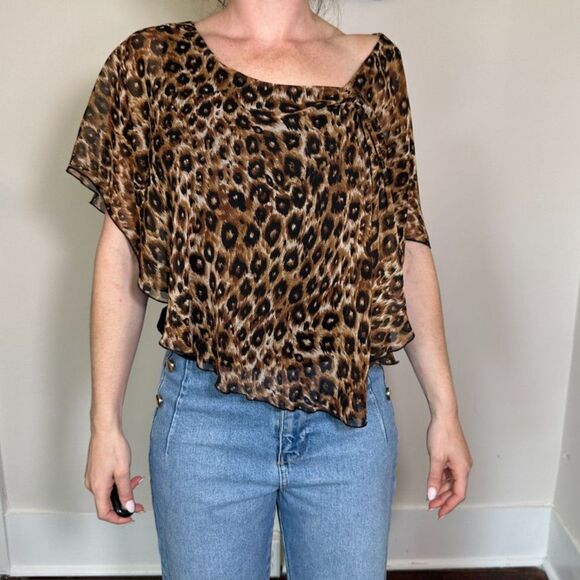 Vintage y2k Wet Seal Asymmetrical Cheetah Print Shawl Top Size Large - Picture 2 of 4